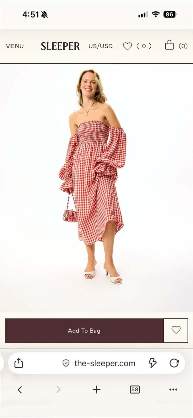 BNWT Sleeper Atlanta Linen Dress in Red Gingham Size Medium